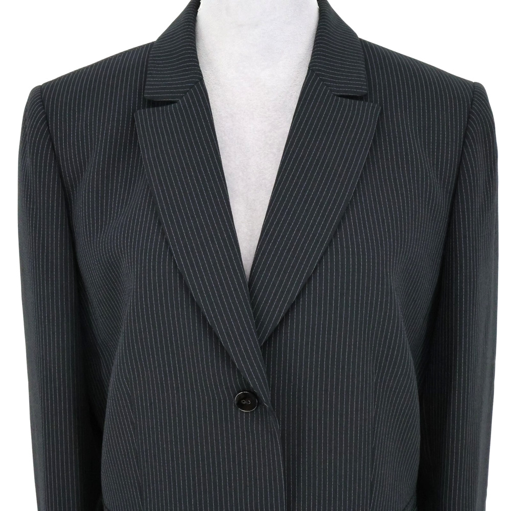 Daniele O Tahari Levine Jacket Womens 14 Black Pinstripe Lined Blazer Pockets - Picture 8 of 16